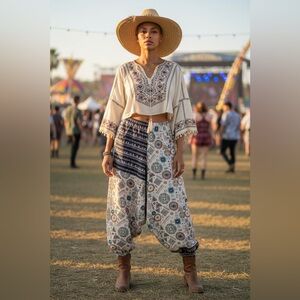 POL Jogger Harem Pants with drawstring elastic waist size medium boho southwest